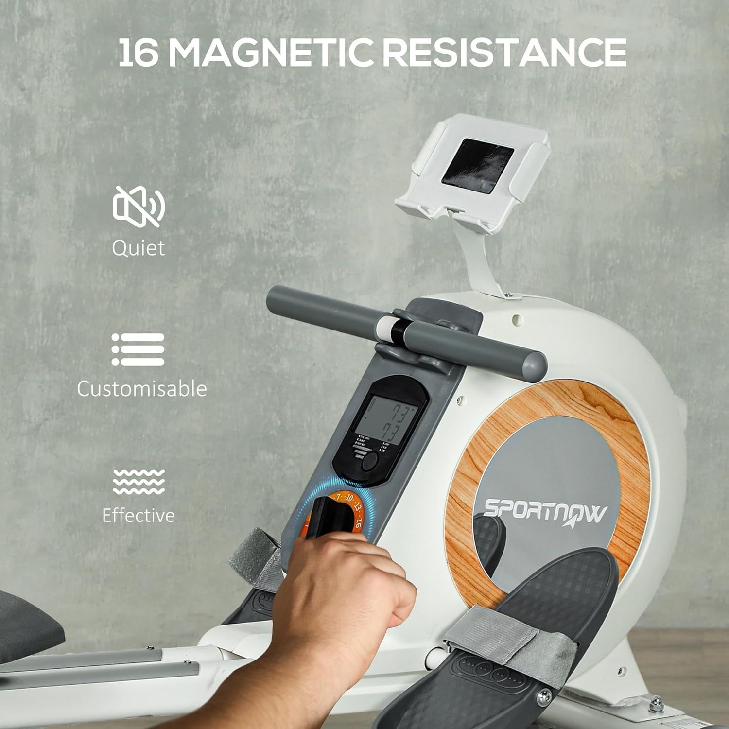 16-Level Magnetic Rowing Machine Dual Rail Quiet Rower LCD Phone Holder 150KG
