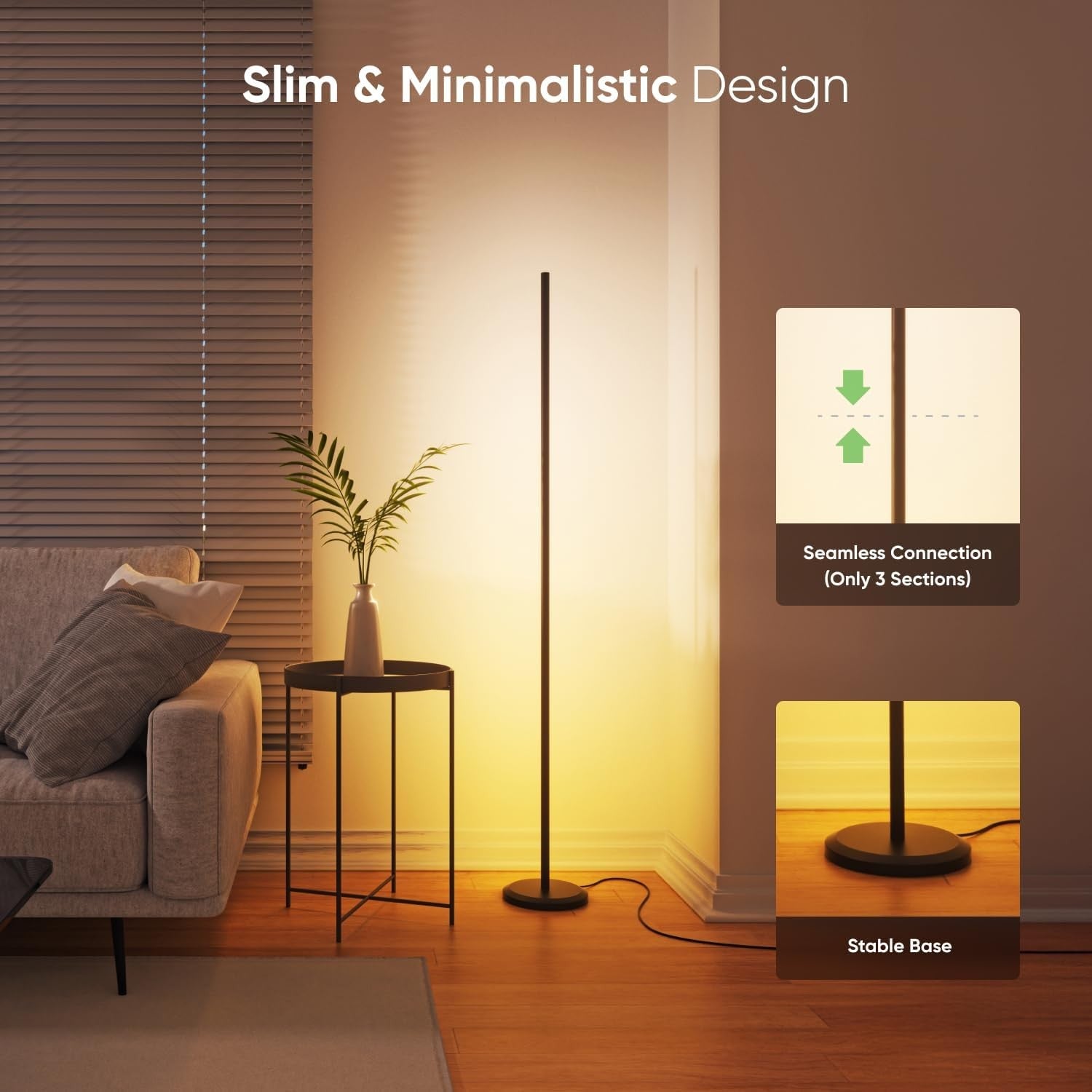 Smart RGBIC Floor Lamp Music Sync App Voice Control LED Corner Light