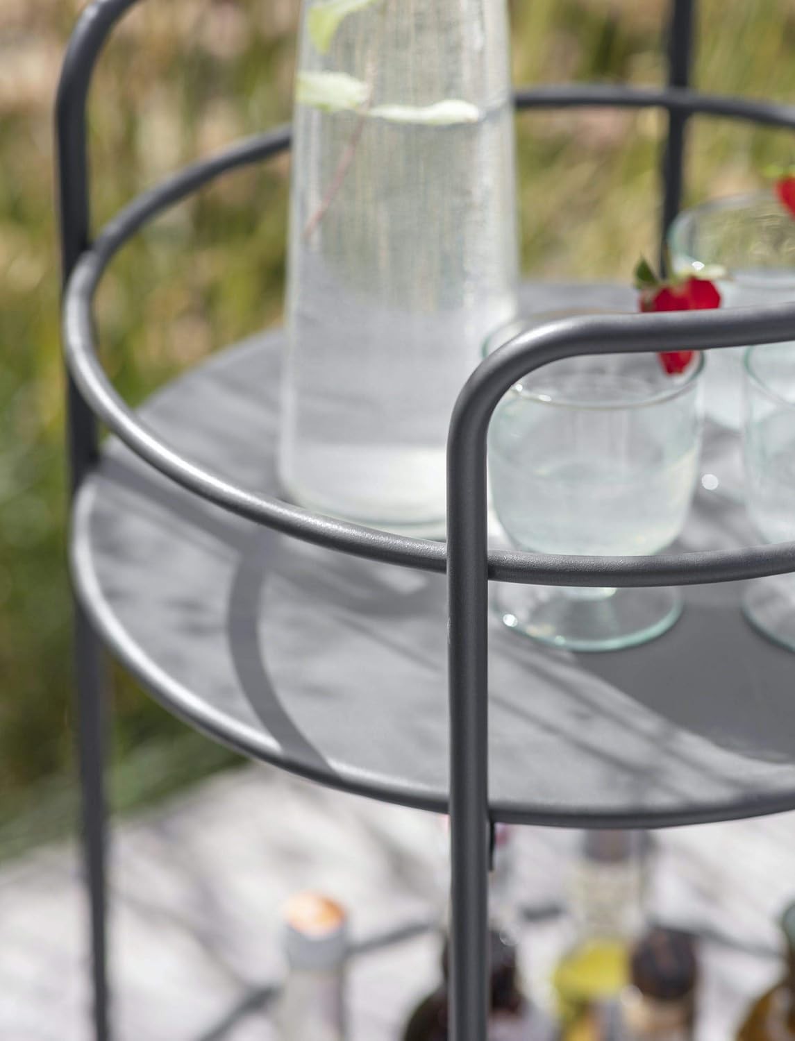 Round Drinks Trolley Metal Serving Cart Rolling Bar Cart Indoor