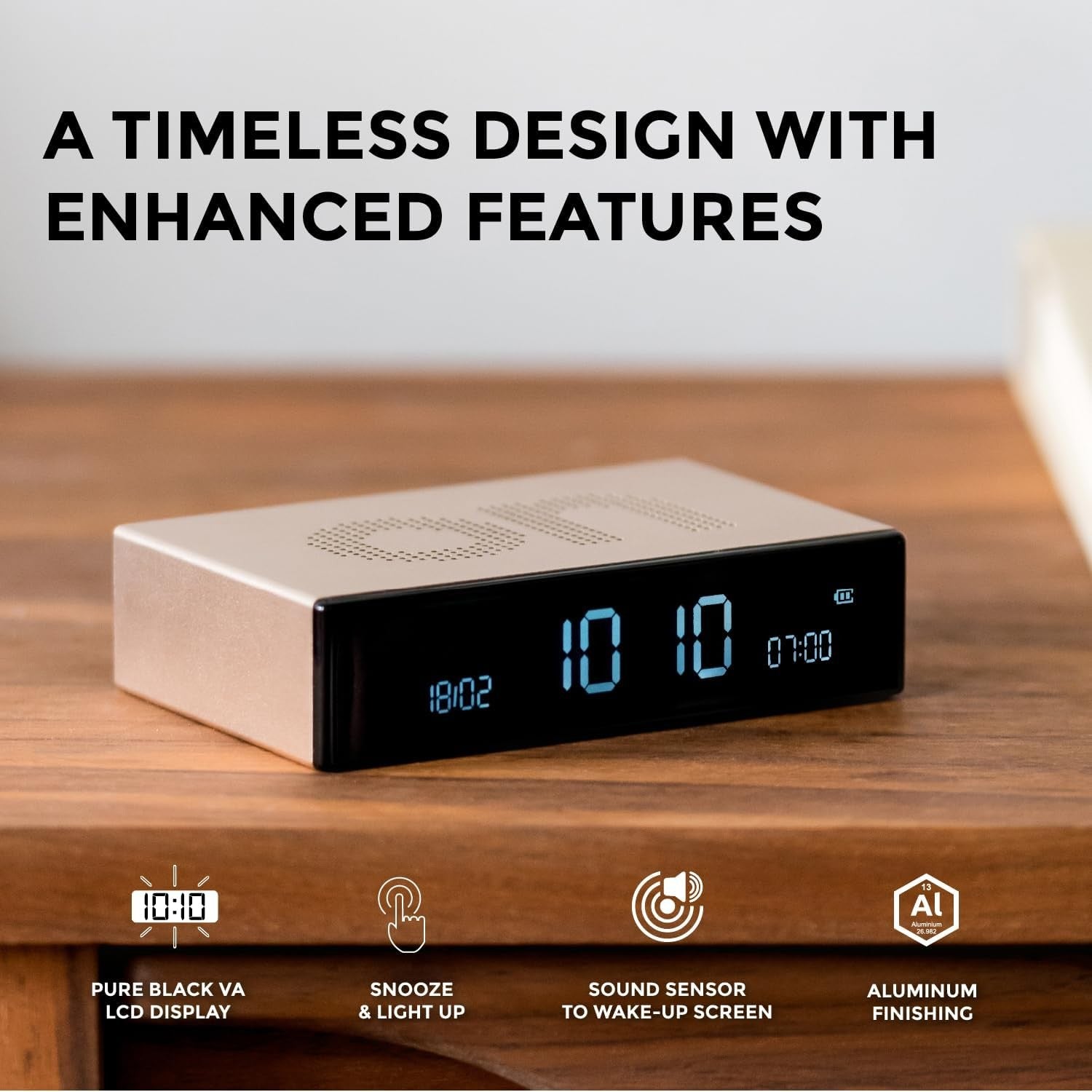 Flip Style Alarm Clock Orange Aluminium Reversible Touch Snooze Rechargeable
