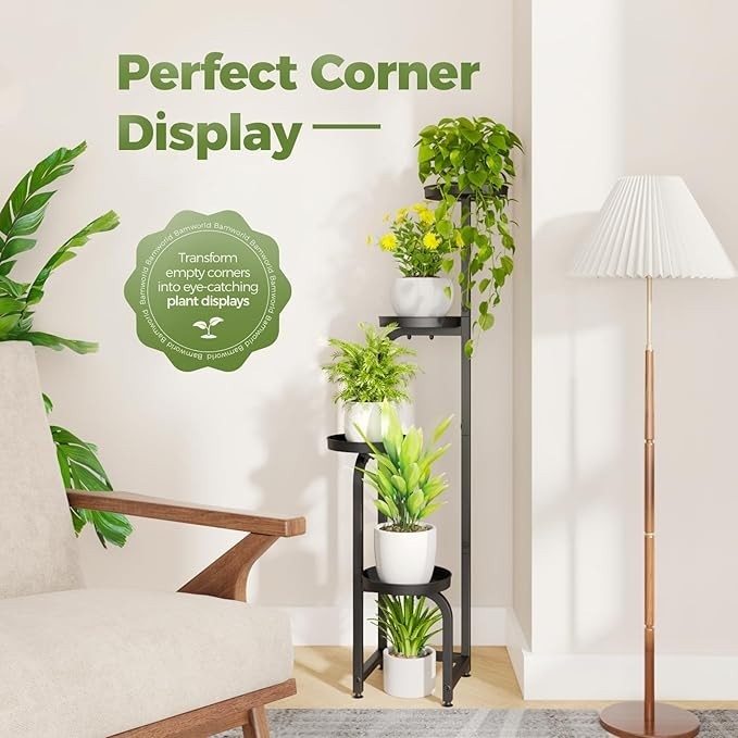 4 Tier Tall Metal Plant Stand Indoor Outdoor Black Flower Shelf Display Rack