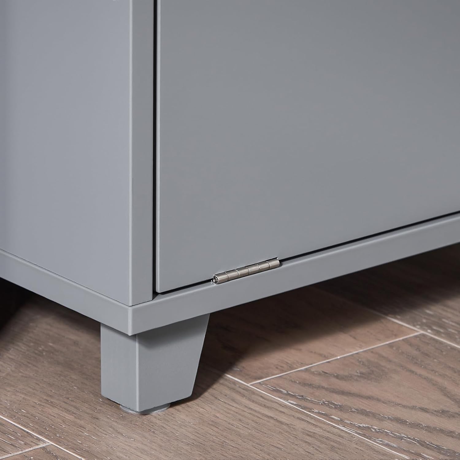 Slim Bathroom Storage Cabinet with Fold-Out Laundry Basket Grey 35×105cm