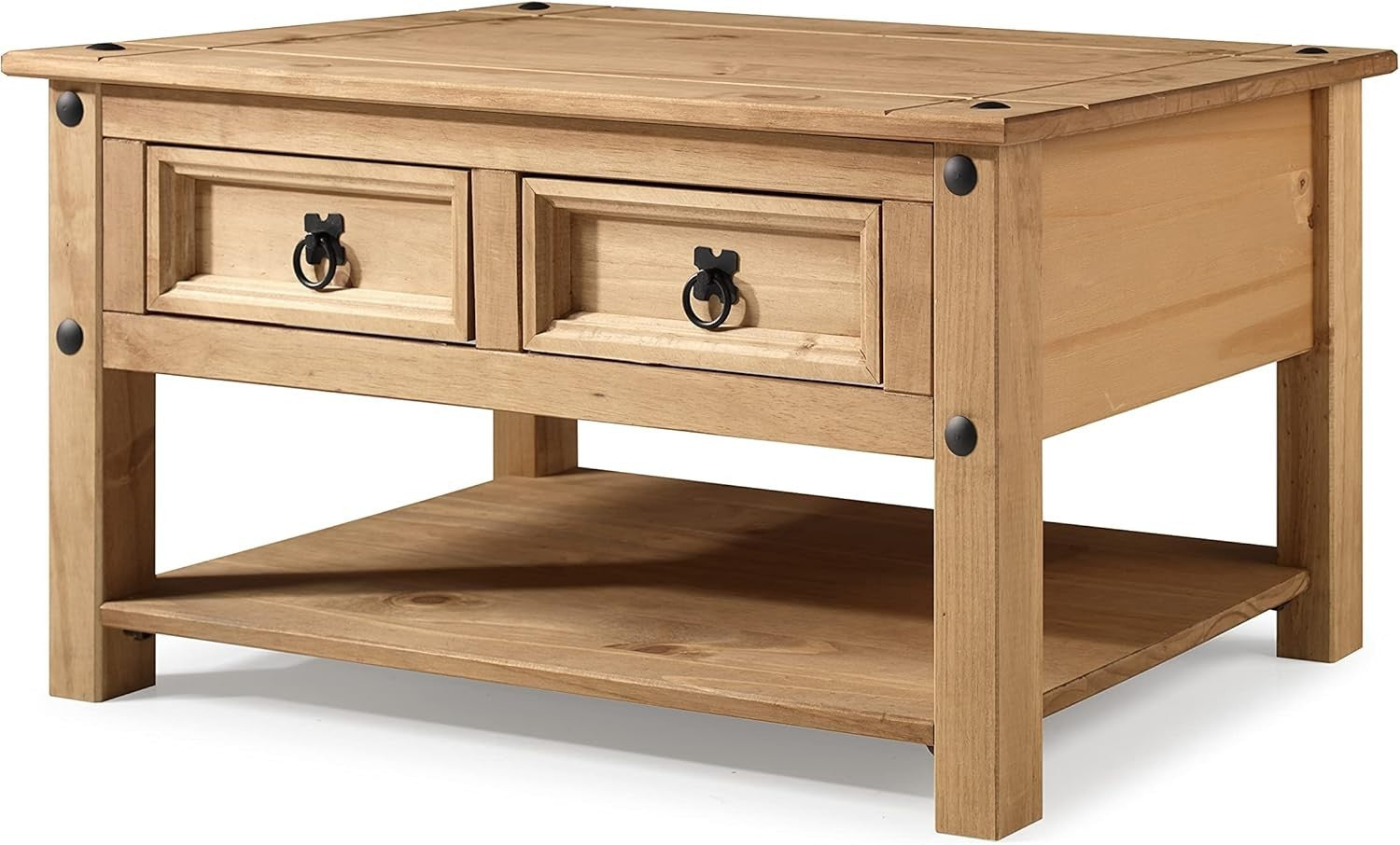 Mercers Corona Coffee Table with 2 Drawers & Shelf Solid Pine Antique Wax