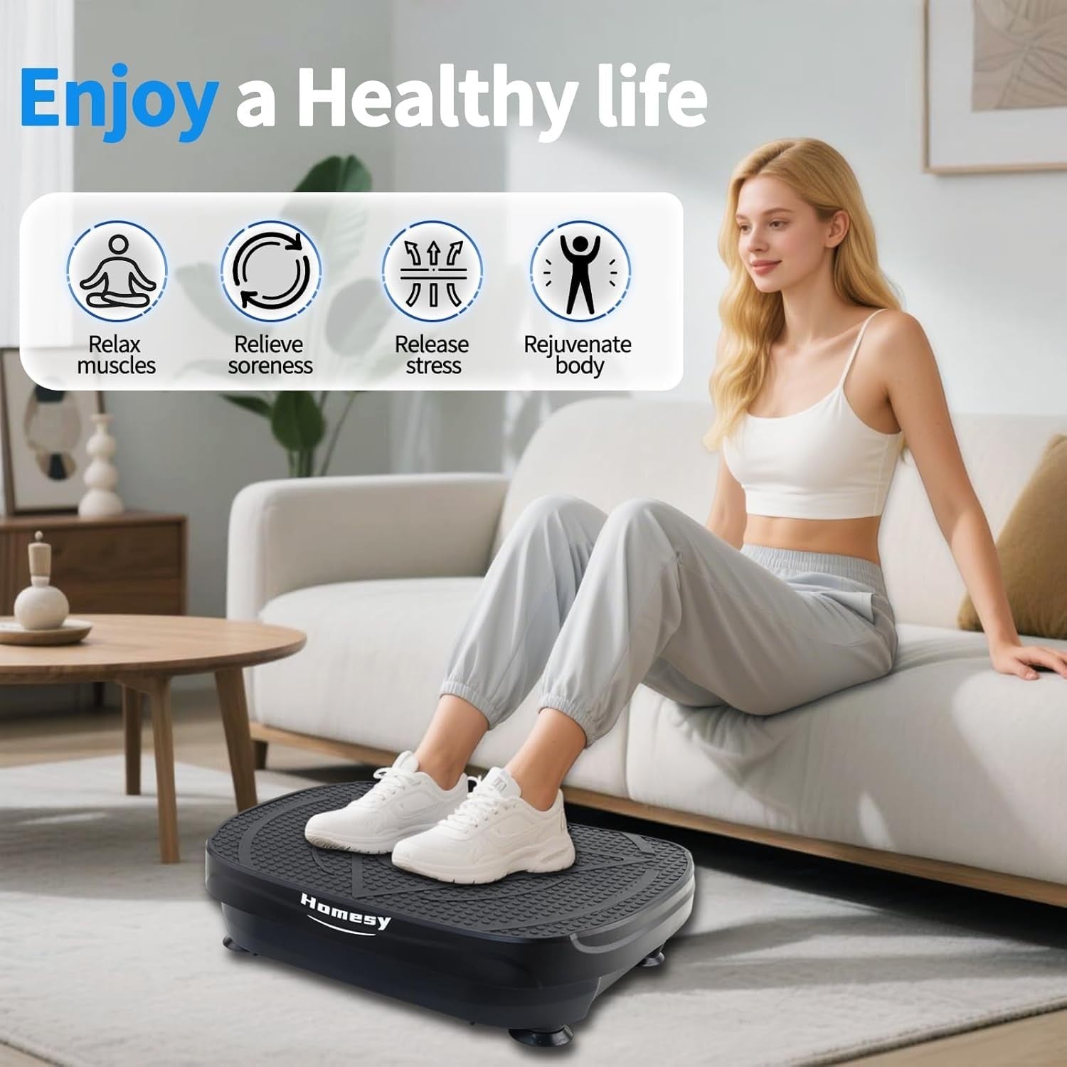 Black Vibration Plate Exercise Machine Whole Body Workout Fat Burn Home