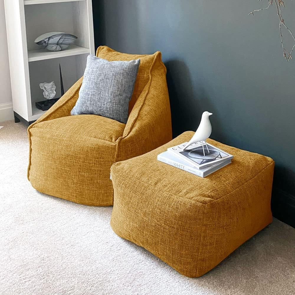 Luxury Chunky Soft Bean Bag Chair for Gaming, Reading & Lounging - Mustard