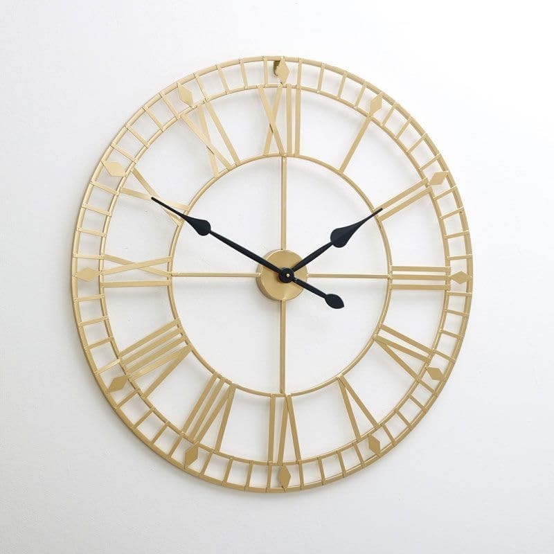 Large Gold Skeleton Wall Clock 80cm Vintage Roman Numerals Battery Powered