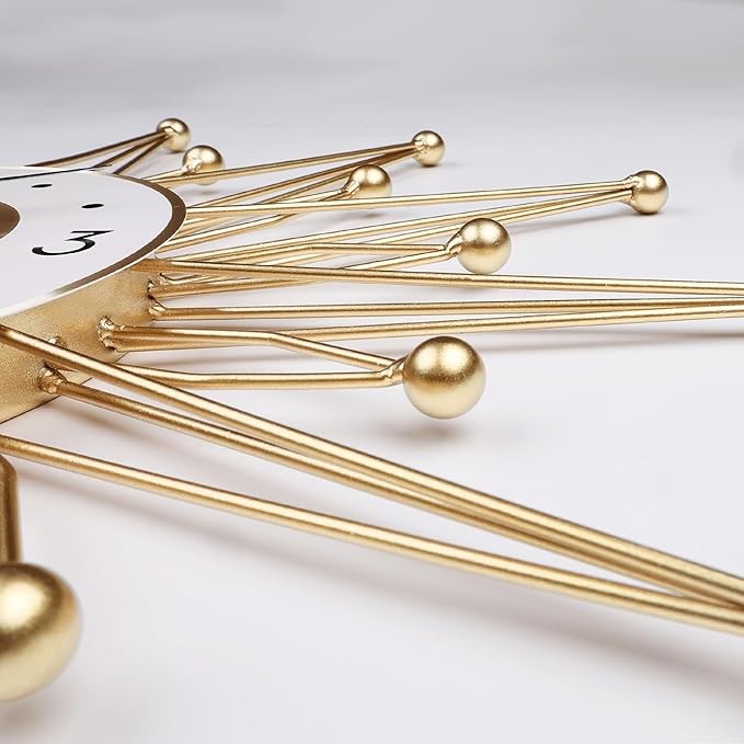 Large 56cm Sunburst Wall Clock Gold Mid Century Silent Metal Starburst Decor