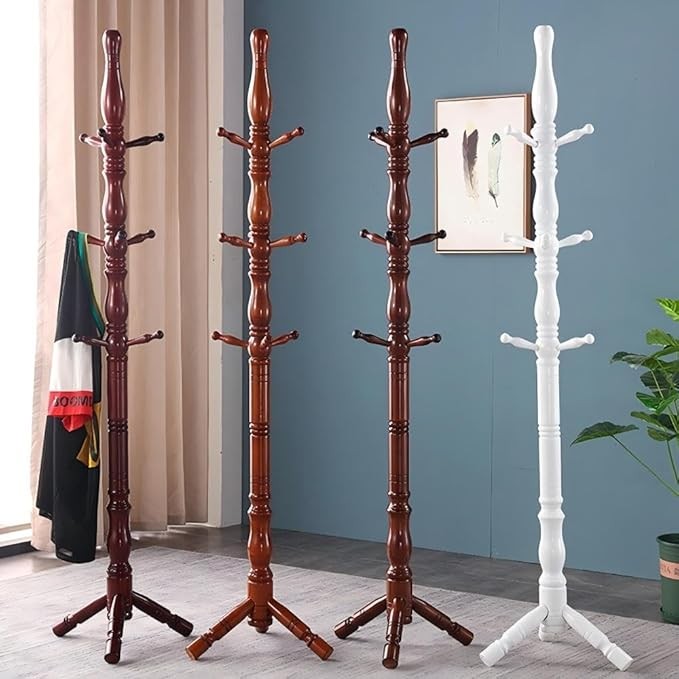 Wooden Coat Stand 9 Hooks Solid Wood Hall Tree Freestanding 185cm Teak