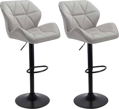Velvet Grey Bar Stools Set of 2 – Adjustable Swivel Kitchen Chairs