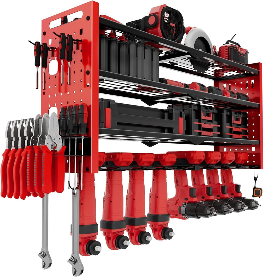 4-Layer Power Tool Rack 8 Drill Holders Heavy Duty Garage Storage Iron