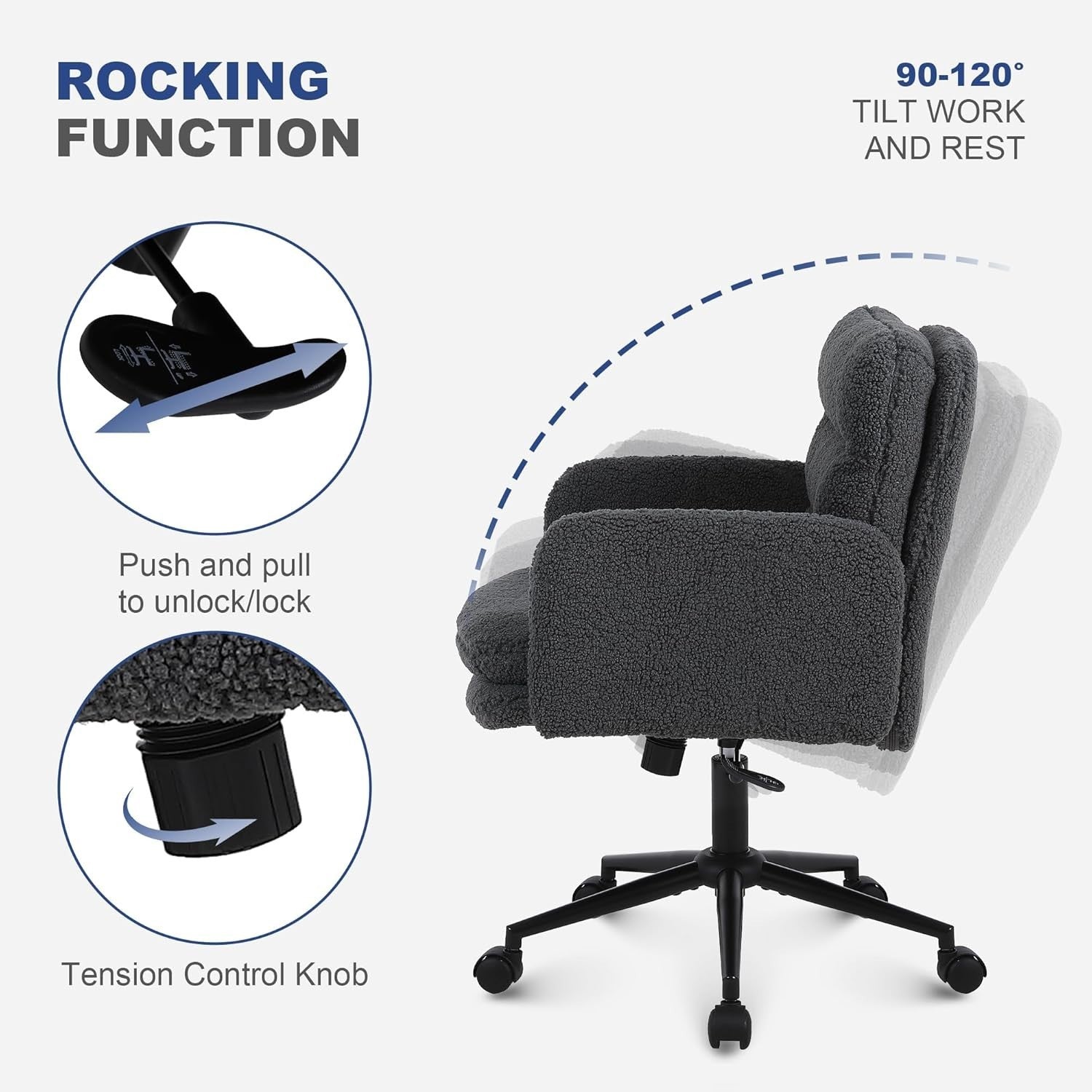 Ergonomic Office Desk Chair Dark Grey Cashmere Adjustable Swivel Tilt