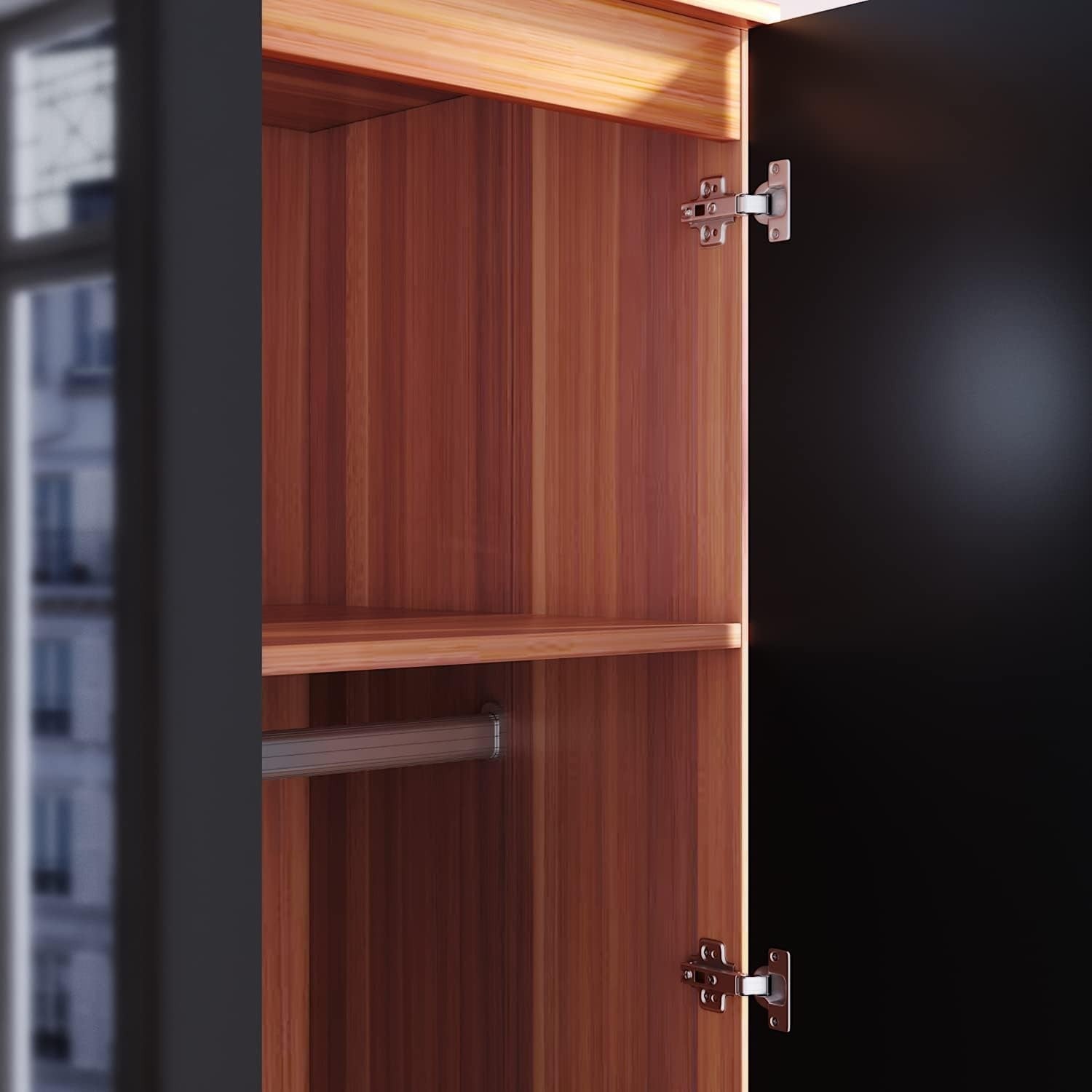 2 Door Mirrored Wardrobe Black/Walnut High Gloss Closet Storage Unit
