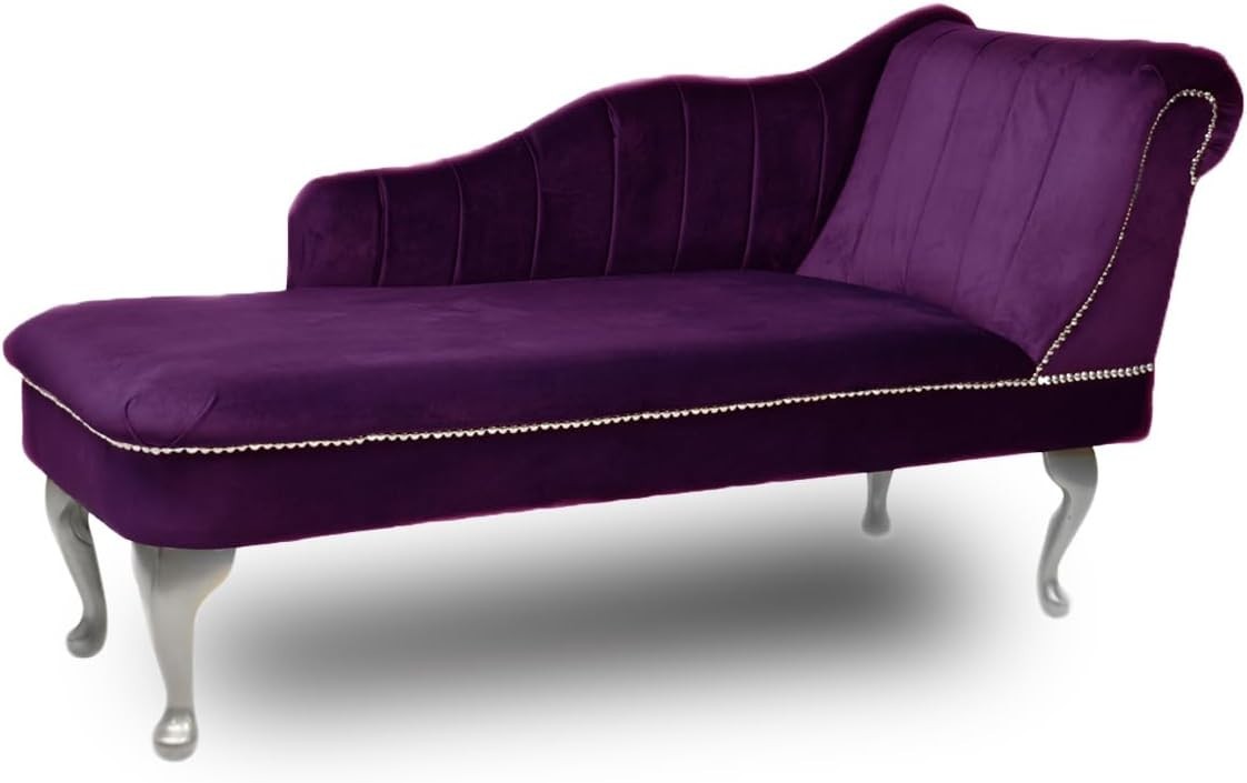 Velvet Chaise Lounger Right and Tufted Accent Sofa Chair Amethyst 133cm