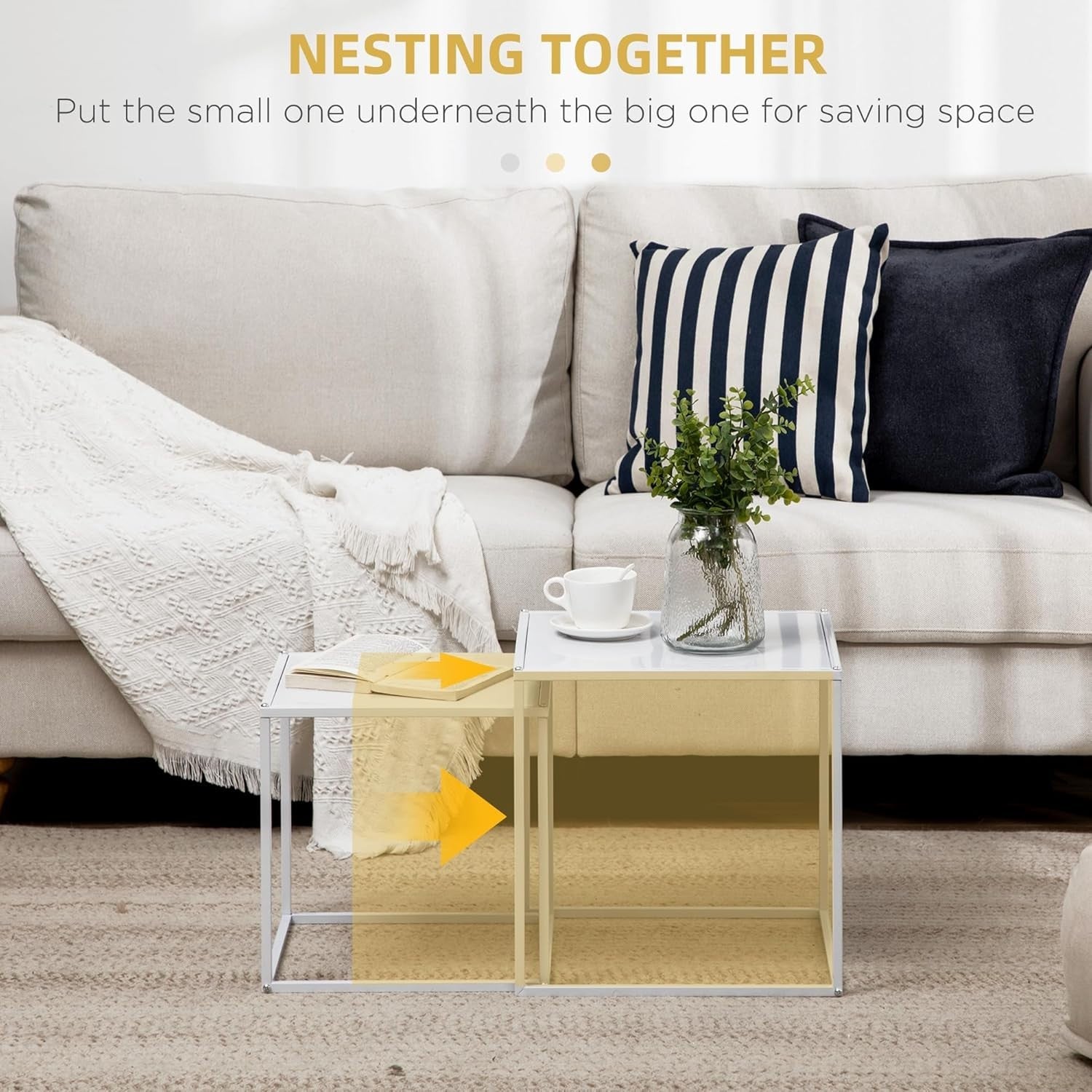 Modern Nesting Coffee Tables Set of 2 End Side Snack Living Room Black Steel
