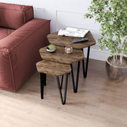 3 Nesting Coffee Tables Set Industrial Style Hexagonal Wood Metal Frame Side End