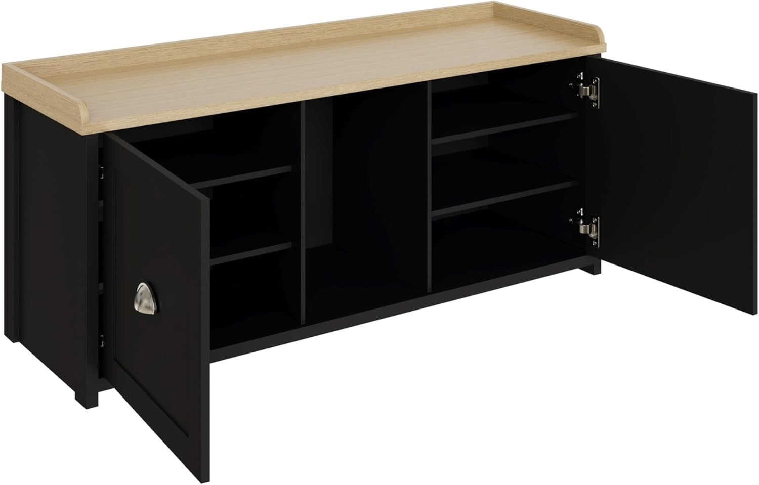 Black 2-Door Shoe Storage Bench – Rustic Entryway Seat & Hallway Organizer