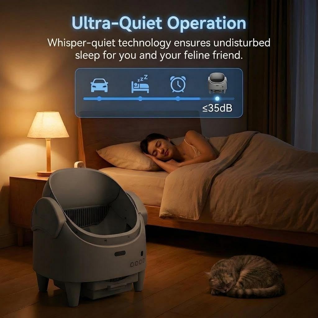 Self Cleaning Cat Litter Box APP Monitor Auto Open Top Grey XL