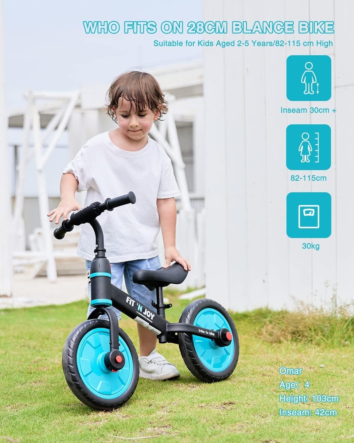 4 in 1 Kids Balance Bike Trike Pedal Bike Training Wheels Blue 2-5Y