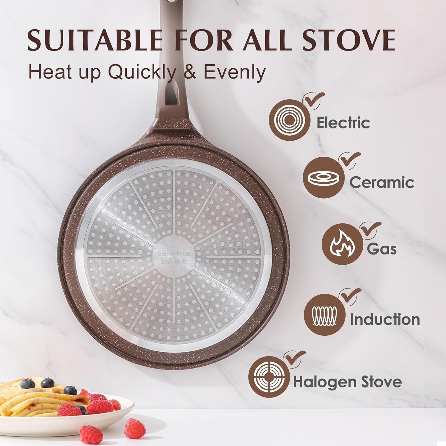 Non-Stick 26cm Crepe Pan | Granite Coating Omelette Pancake Flat Skillet