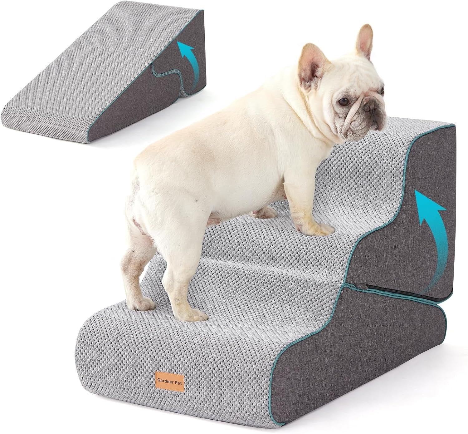 Adjustable 3 Step Dog Stairs Pet Ramp for Bed Sofa Non Slip Grey