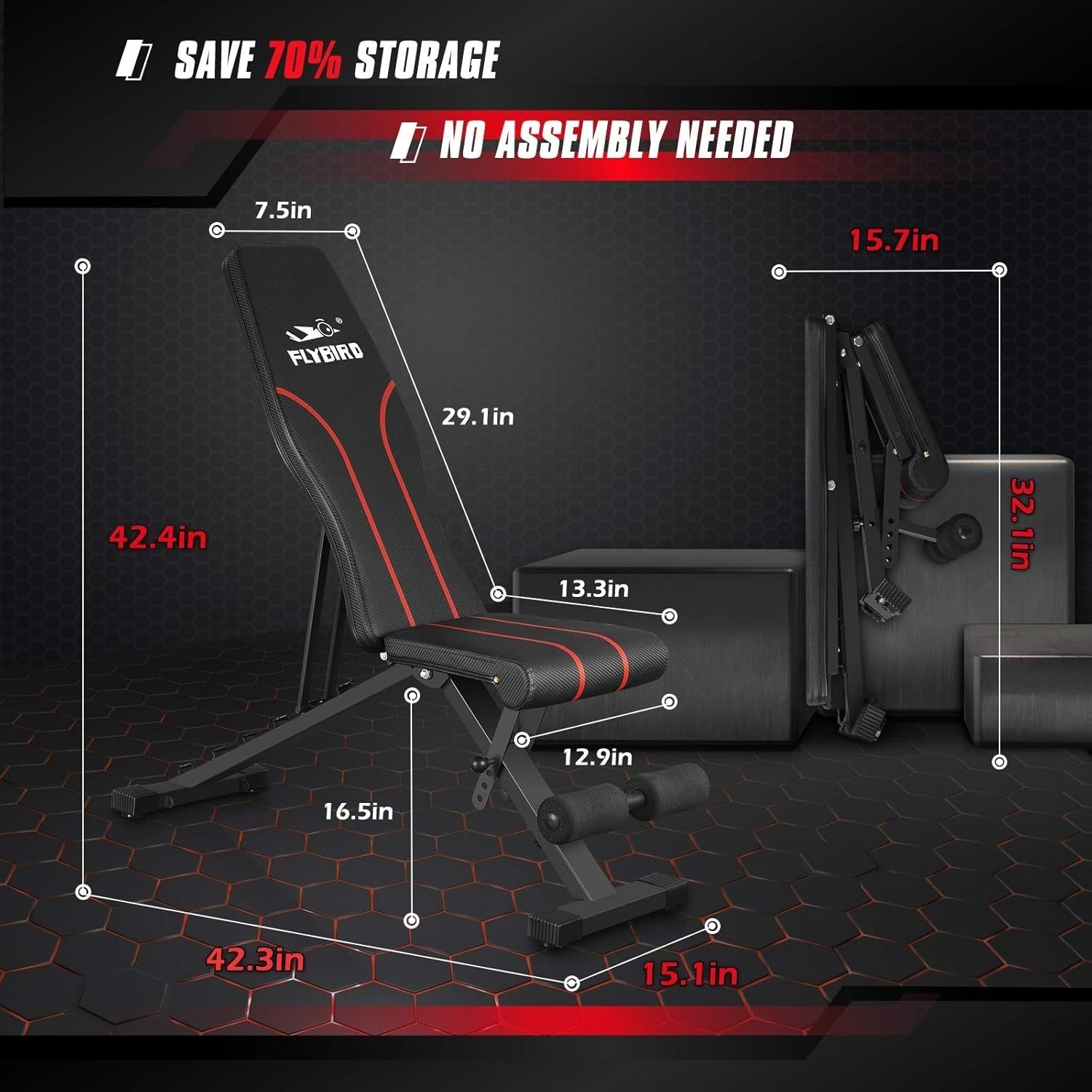Adjustable Weight Bench Foldable 300kg Home Gym Full-Body Workout Fitness