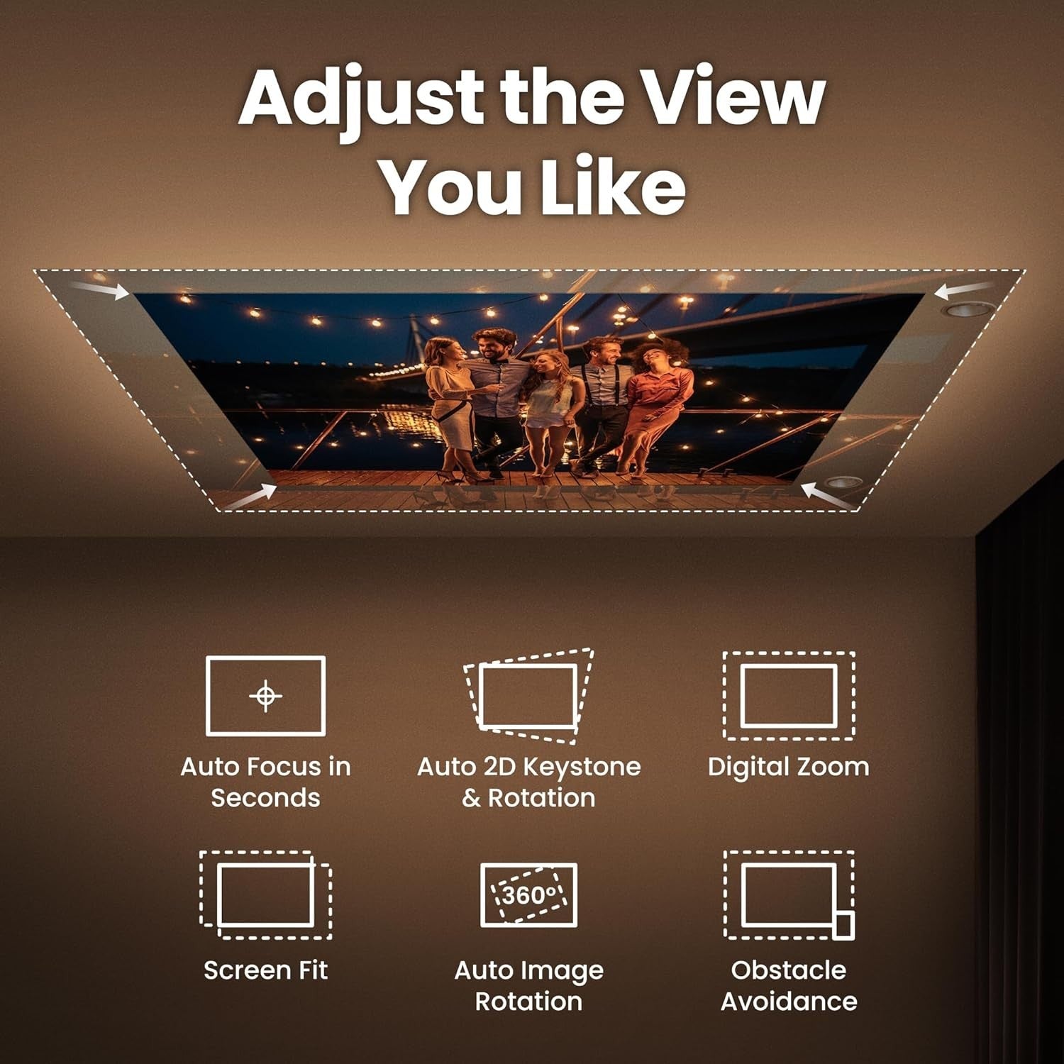 Portable 1080P Projector 500 ANSI Google TV Netflix HDR Ceiling