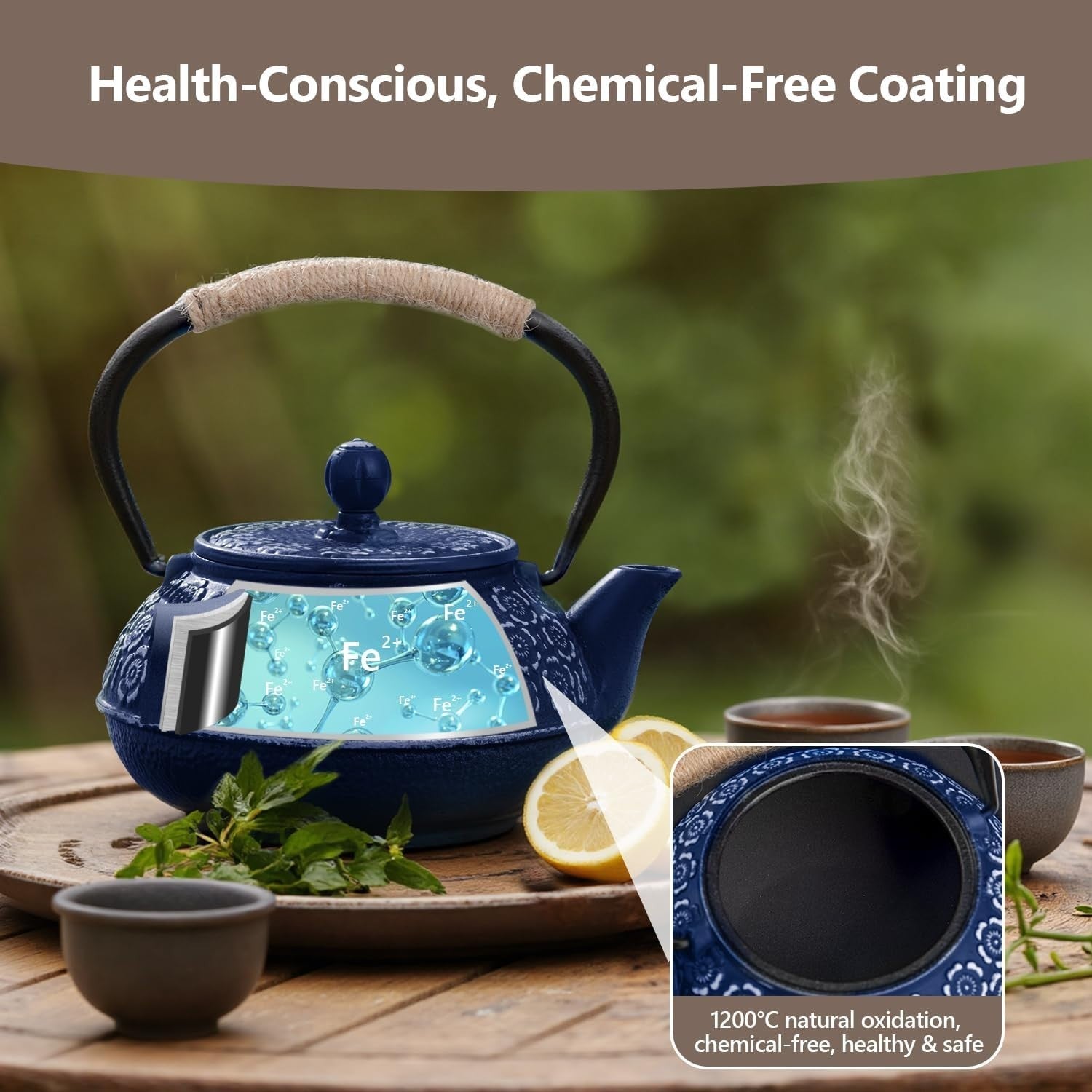 Cast Iron Teapot 900ml Japanese Tetsubin Tea Kettle w Infuser Blue