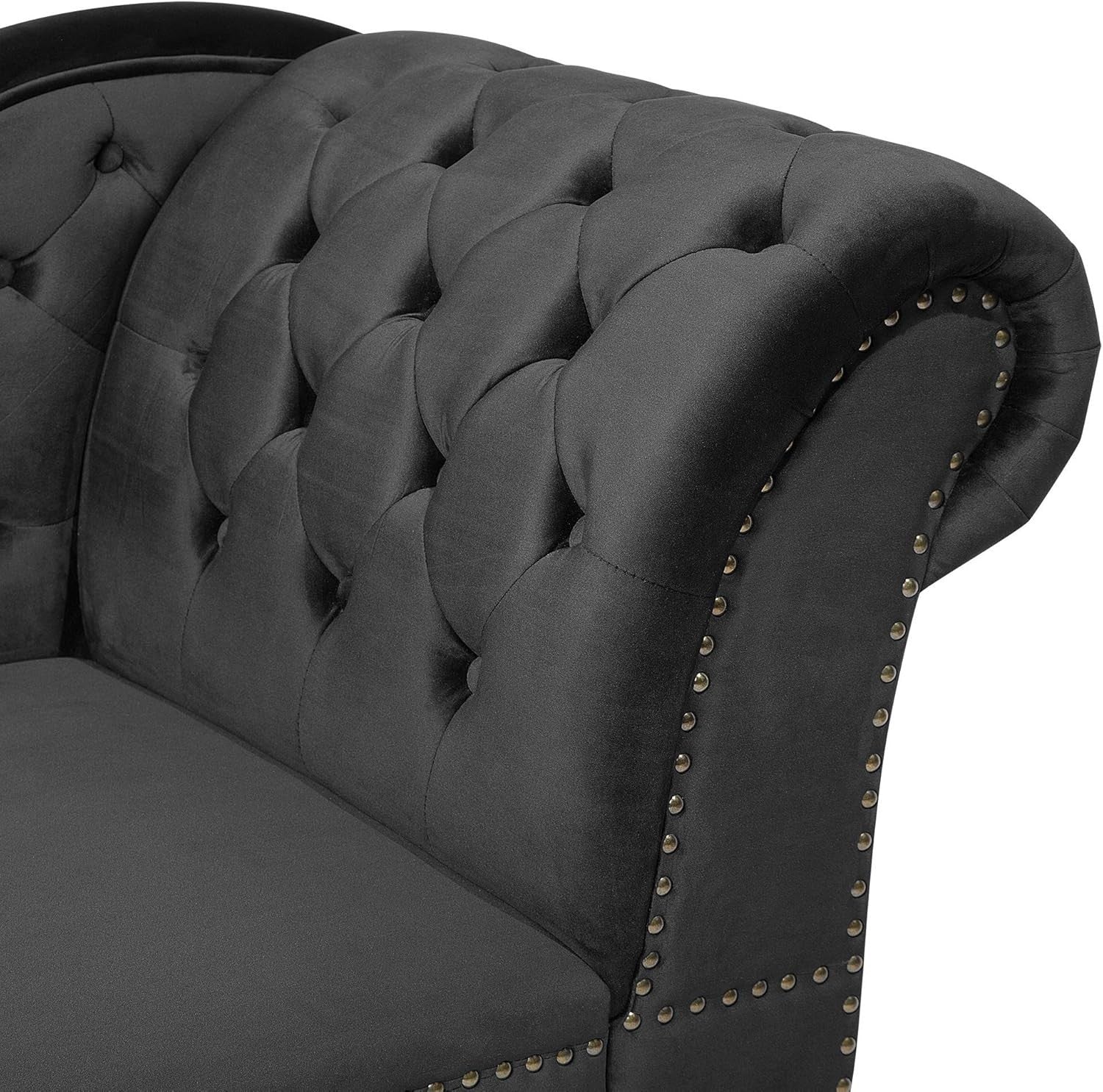 Luxury Velvet Chaise Lounge Black Right-Hand Tufted Sofa Bed 169cm Chesterfield
