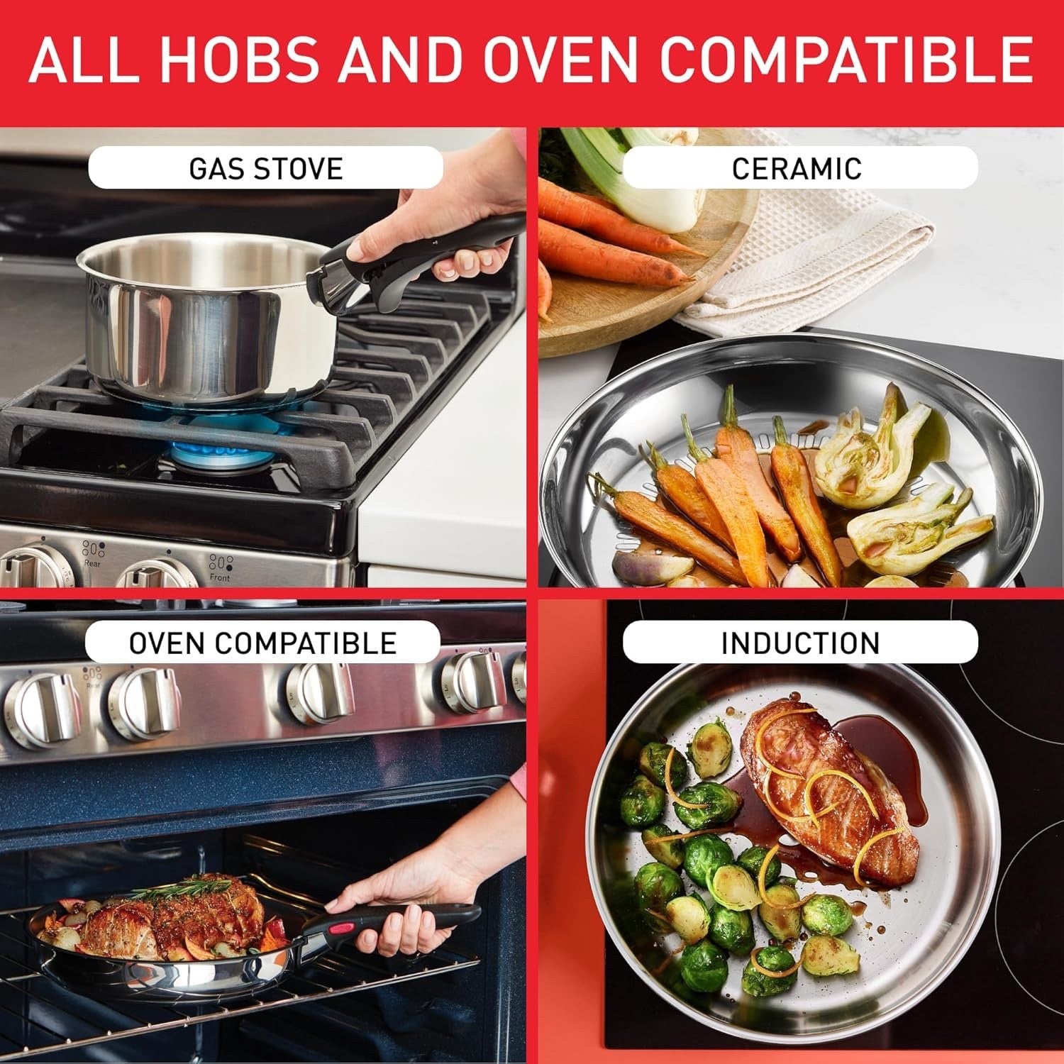 20Pcs Stackable Stainless Steel Cookware Set with Detachable Handles & Lids