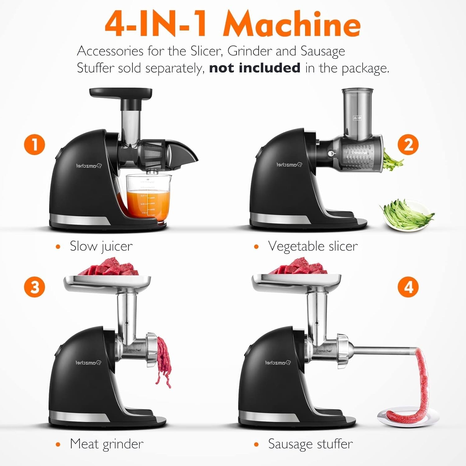 Cold Press Juicer Slow Masticating Whole Fruit High Yield BPA Free Black