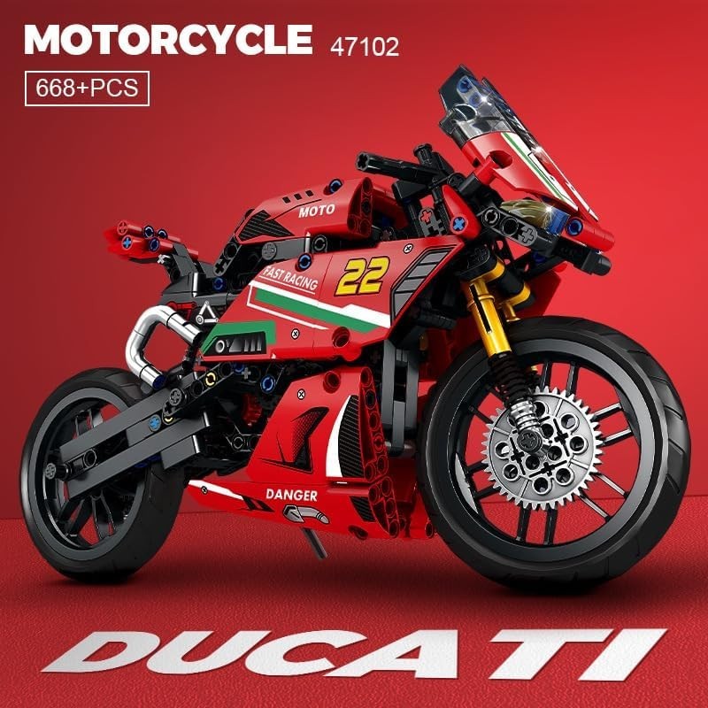 470PCS Motorcycle Building Blocks Kit with Moving Chain & Display Stand Gift Toy