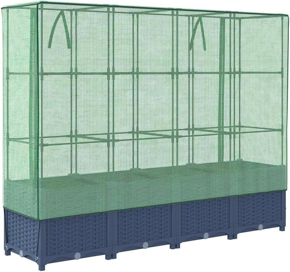 Raised Bed Planter with Greenhouse Cover 160x40x138cm | Rattan Look