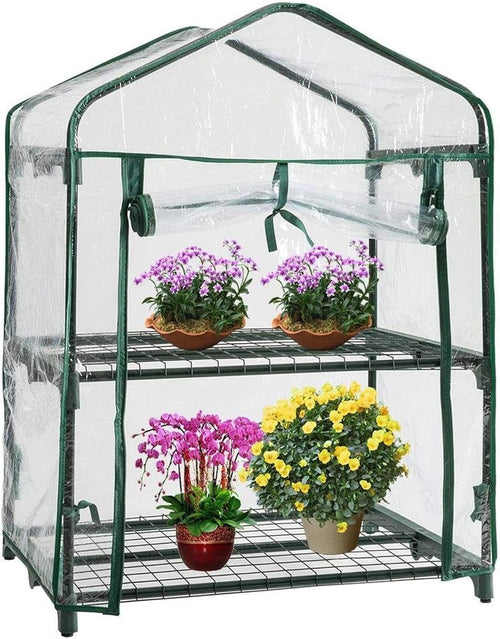 2 Tier Mini Greenhouse with Clear PVC Cover | Compact Outdoor Plant Stand