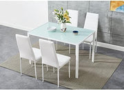 White Glass Dining Table with 4 PU Chairs Contemporary Set 120x80x75cm