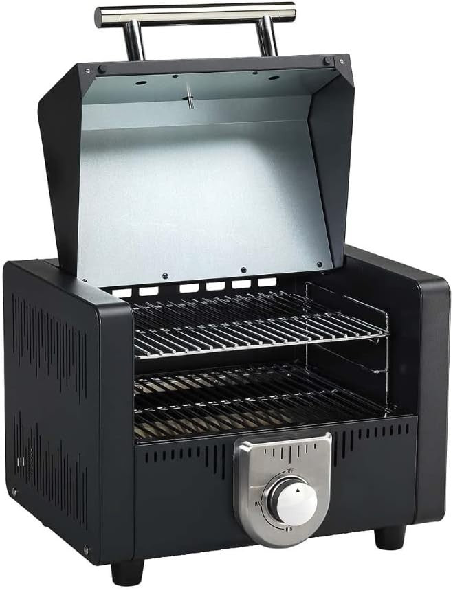 Portable Gas BBQ Grill with Lid Thermometer Tabletop Outdoor Camping