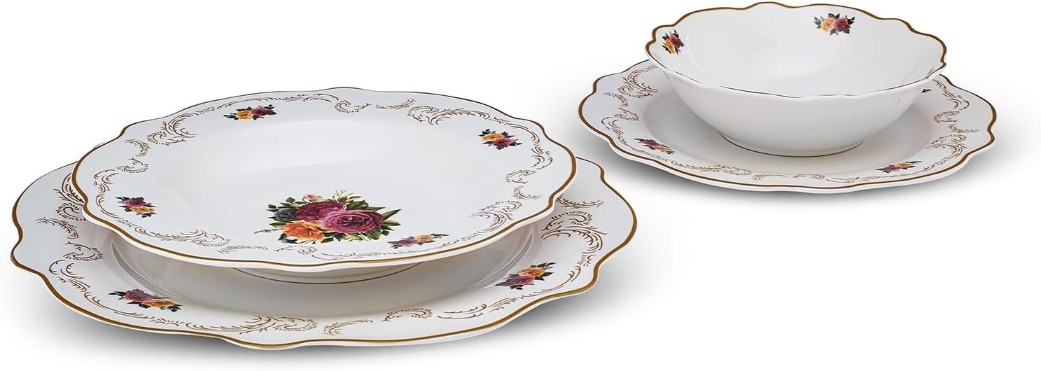 24pc Bone China Dinner Set Floral Plates Bowls Vintage Style for 6