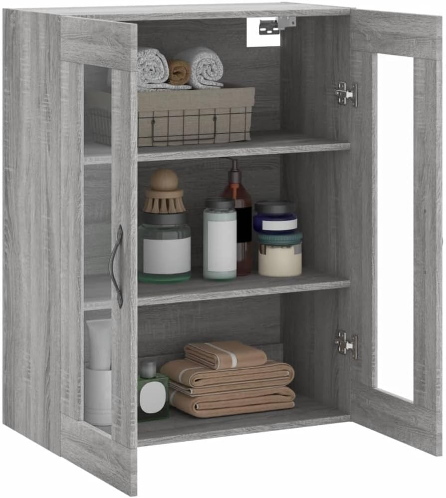 Wall-Mounted Grey Sonoma Cabinet with 3 Doors – Modern Compact Storage
