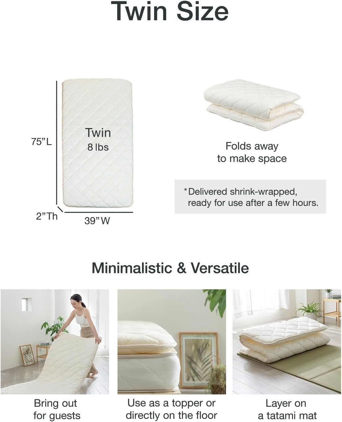 Full XL Foldable Japanese Futon Mattress | Portable Floor Lounger Bed