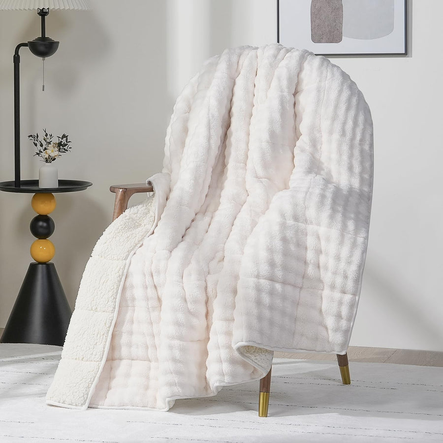 12lb Weighted Blanket, Cream White Bubble Fleece Sherpa 48x72 Cozy Plush