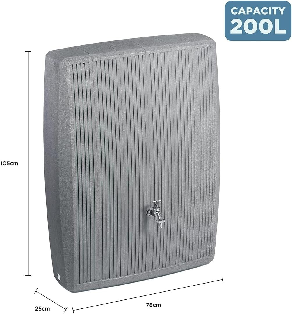 200L Grey Garden Water Butt with Chrome Tap & Connector Kit
