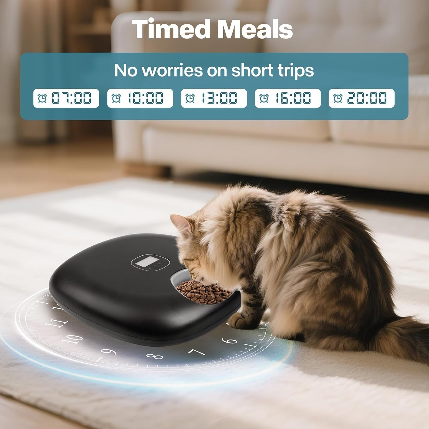 Automatic Cat Feeder Wet Dry Food Timer 6 Meal Rechargeable Ice Packs