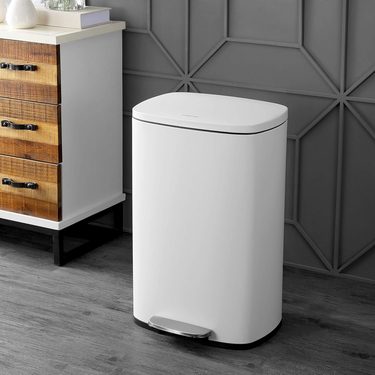 50L Rectangular Kitchen Bin Soft Close Lid White + Mini Bin