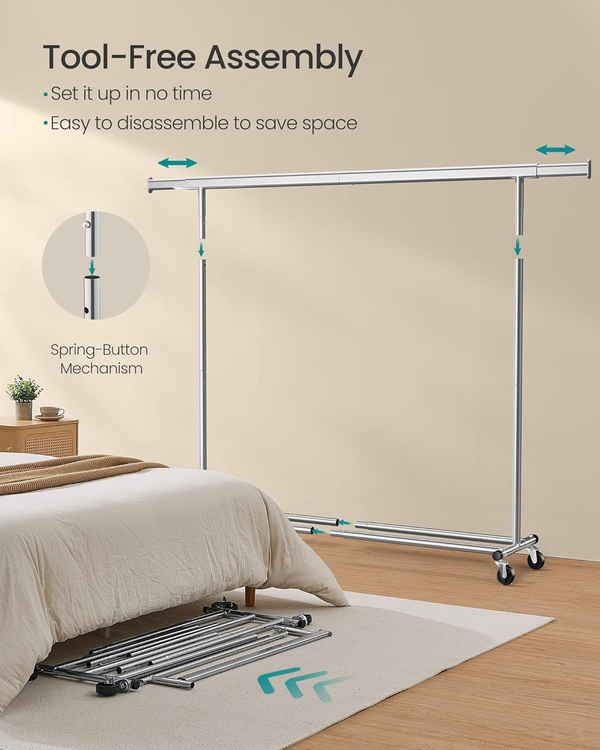 Extendable Clothes Rack 100KG Heavy Duty Silver (160–200cm)