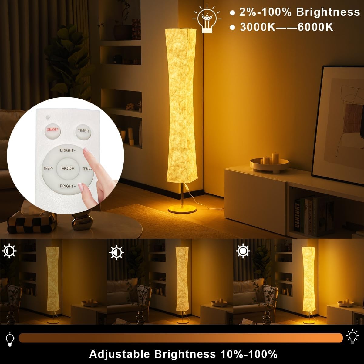 LED Floor Lamp Remote Dimmable 3 Colour Modern Standing Corner Light