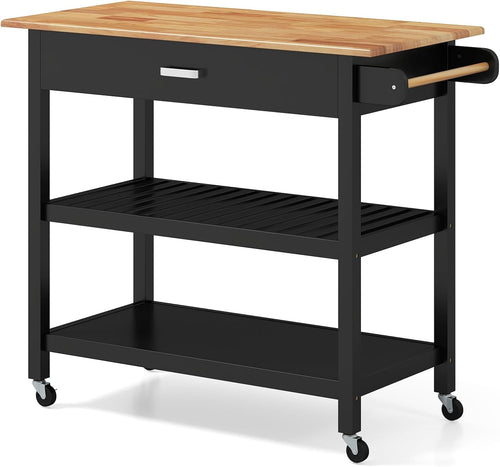 Kitchen Island Trolley Rolling Storage Cart Drawer Shelves Wood Top