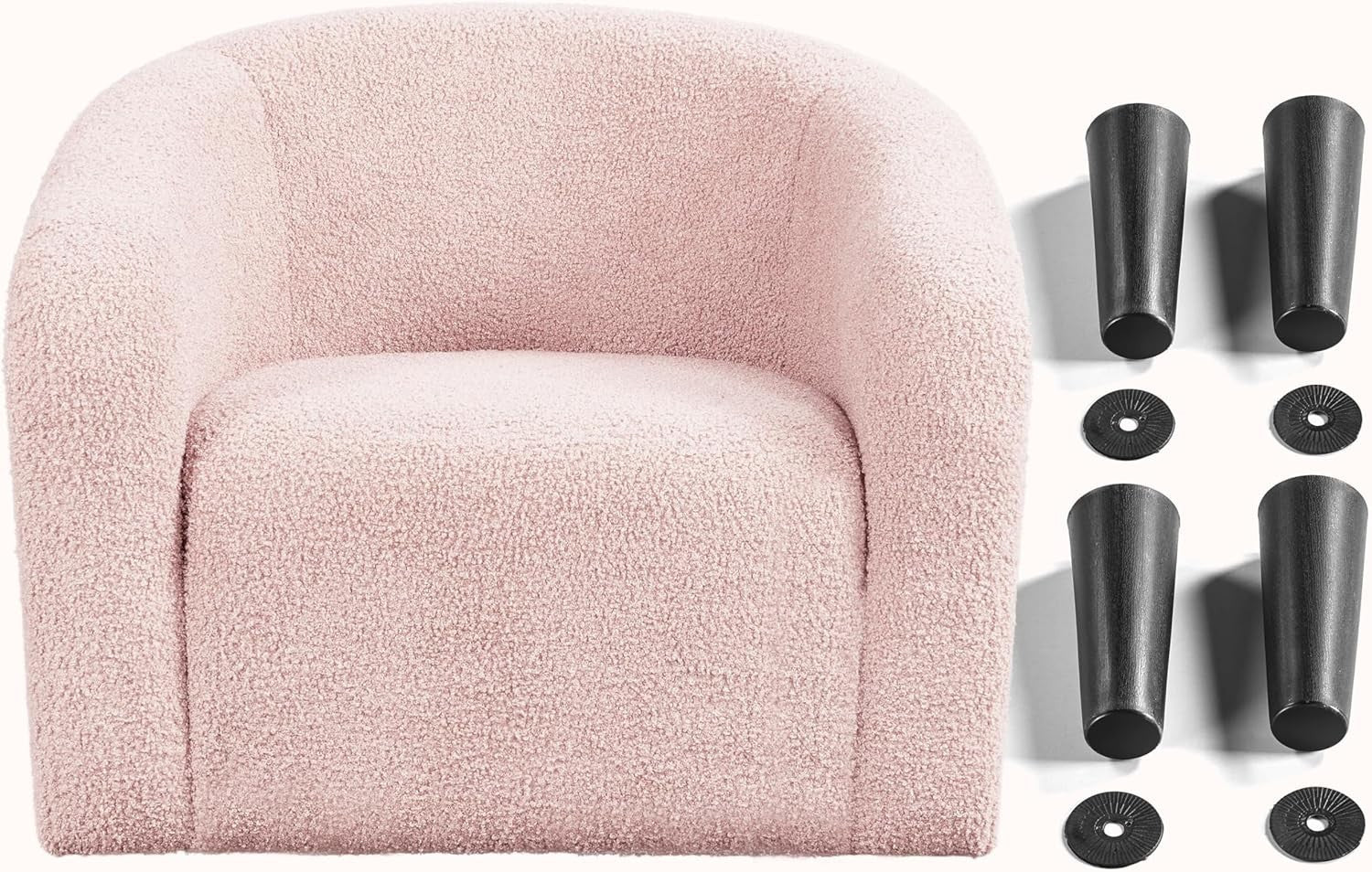 Pink Boucle Accent Tub Chair | Cozy Armchair for Bedroom, Living Room, Café