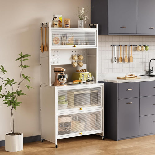 5-Tier Kitchen Storage Cabinet with Flip Door & Wheels White | 60x40x162cm