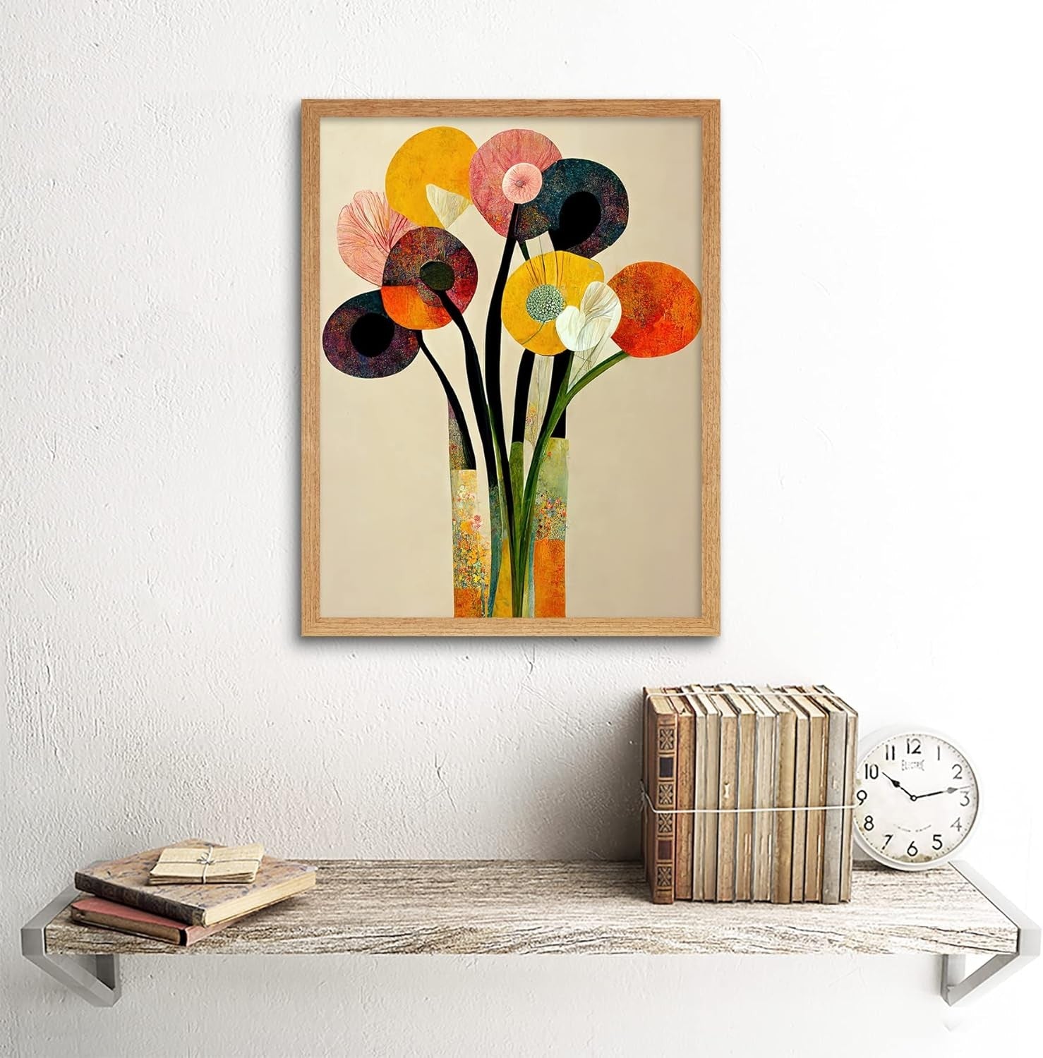 Floral Bouquet Abstract Wall Art Framed Print 12x16 inch Boho Decor