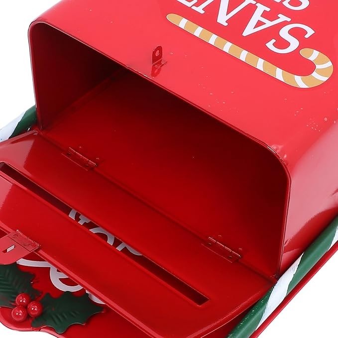 Wall Mount Red Santa Mailbox – Metal Xmas Post Box for Letters & Decor