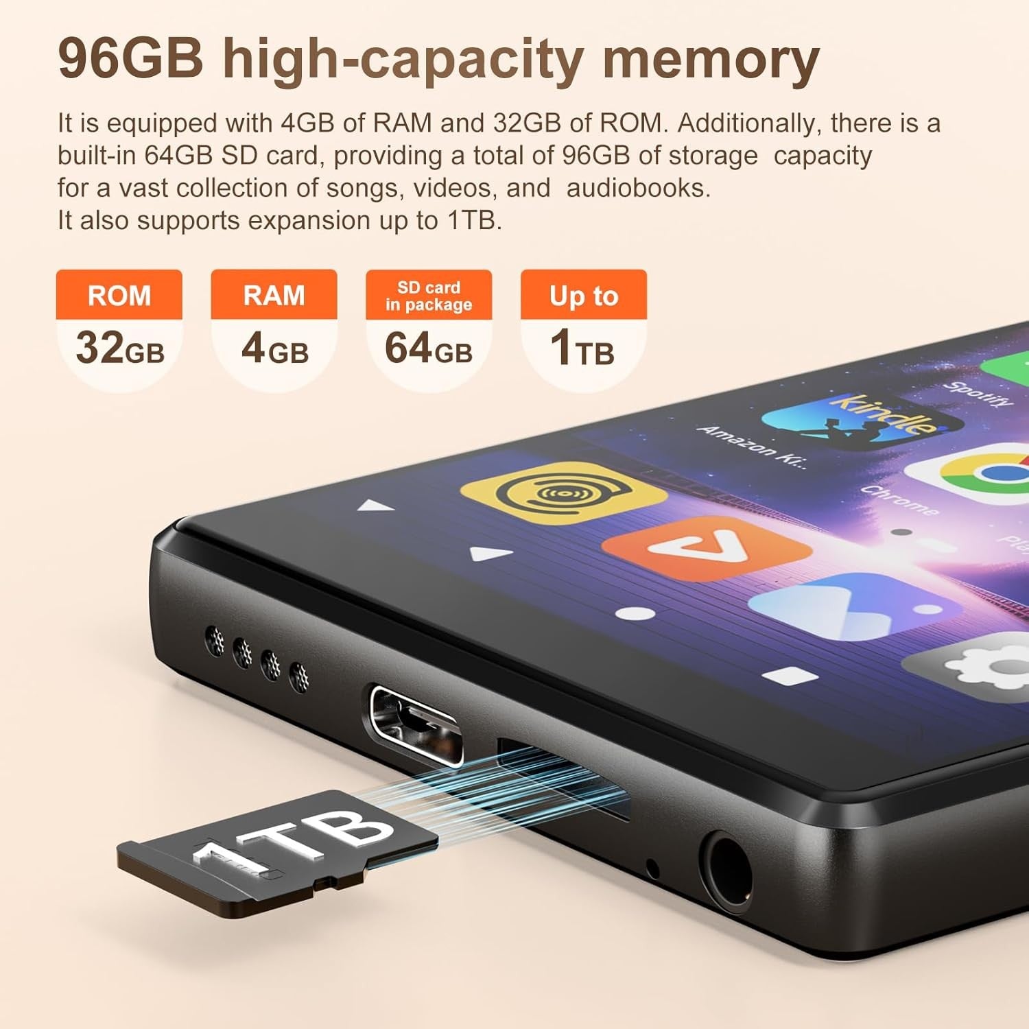 Wi‑Fi & Bluetooth 96GB 5″ HD Touch MP3 Player w/ Apps & Streaming